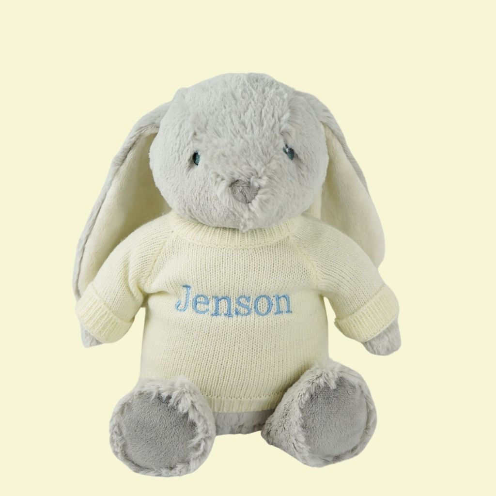 Personalised Large Cuddly Bunny, Dewey Dusk Grey Bunny