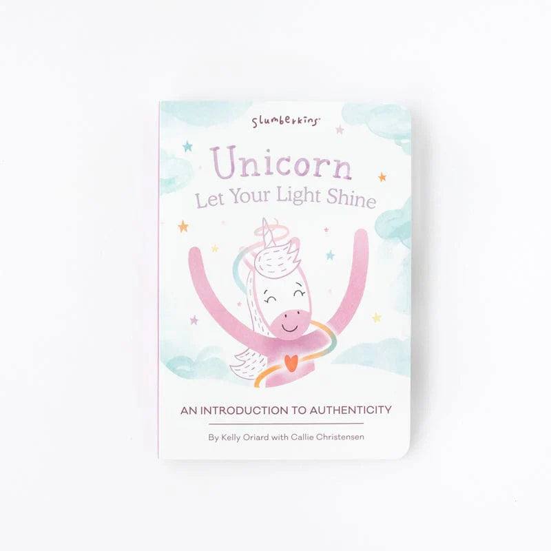 soft pink unicorn snuggler and 2 board books promoting emotional health