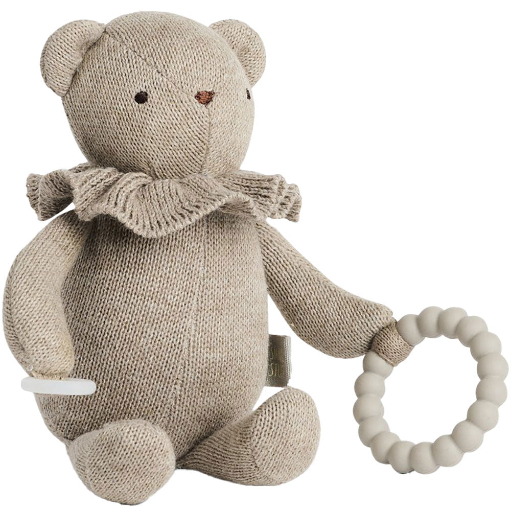 Knitted teddy bear with teether ring