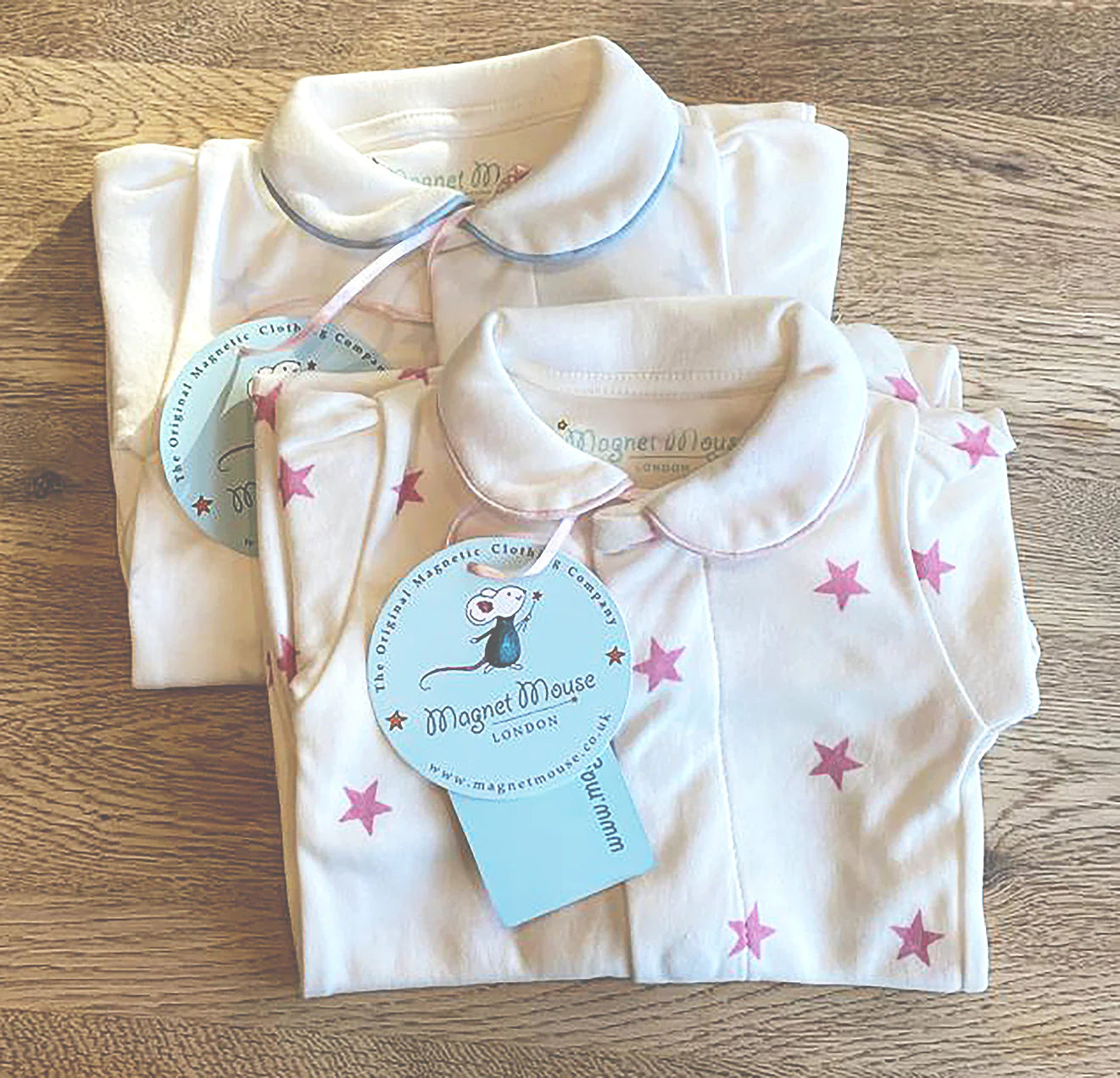 Star Print Cotton Onesie in Raspberry Pink With Magnetic Fastener