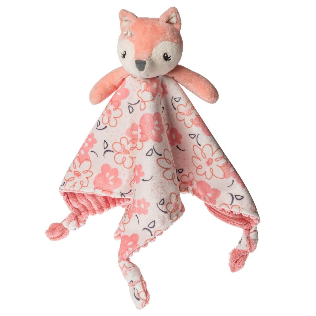 baby comforter fox with soft shades of pink, salmon, and the simply modern print.