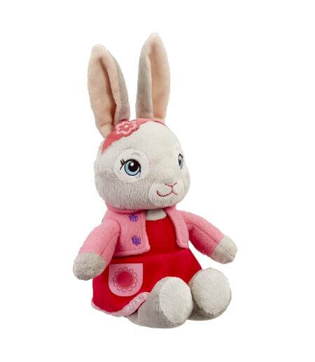soft white Lily Bobtail talking rabbit soft toy from the Peter rabbit range