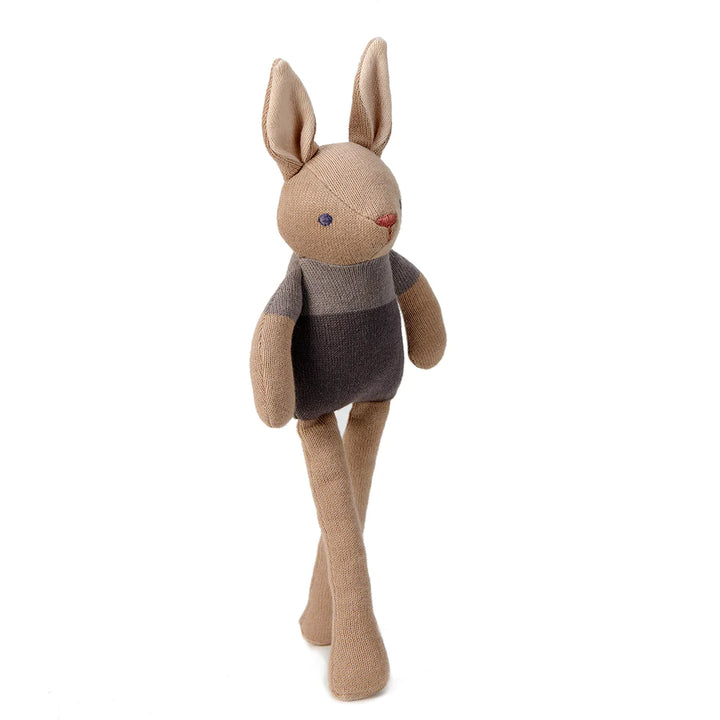 Taupe coloured cotton organic baby rabbit soft toy