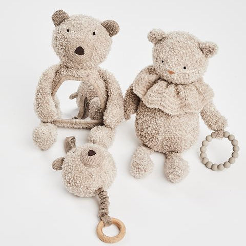 Luxury Activity Bear With. Mirror In Wool Bouclé, Natural