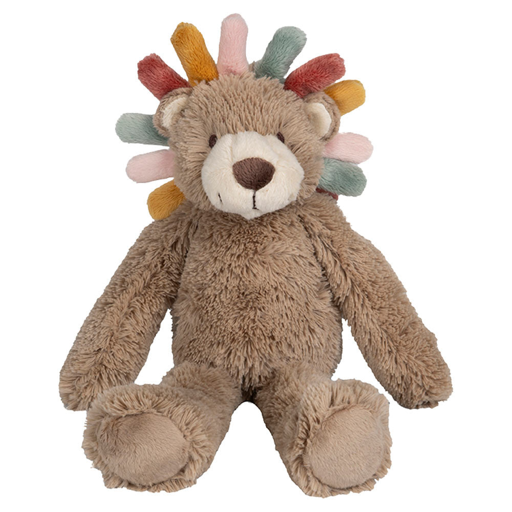 Soft brown teddy with taggies mane in yellow pink and green