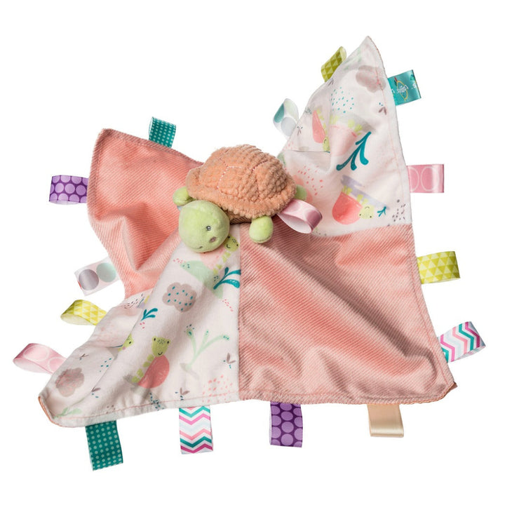 peach and yellow baby taggie comforter with turtle 
