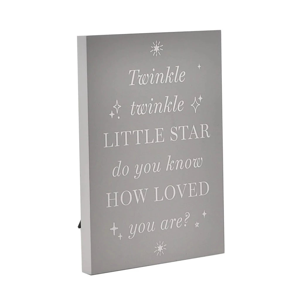 Grey free standing nursery plaque with Twinkle Twinkle writing