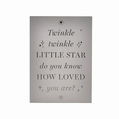 Grey free standing nursery plaque with Twinkle Twinkle writing