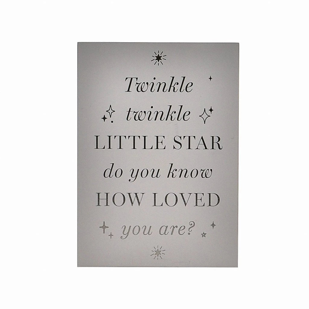 Grey free standing nursery plaque with Twinkle Twinkle writing