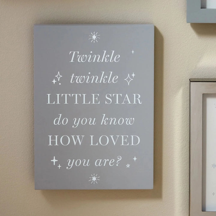 Grey free standing nursery plaque with Twinkle Twinkle writing