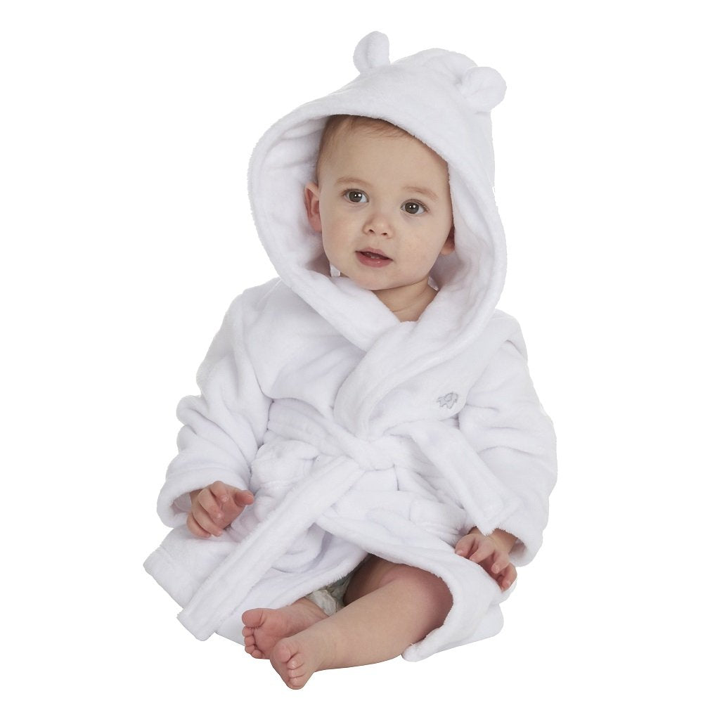 white fleece baby dressing gown with cute ears 
