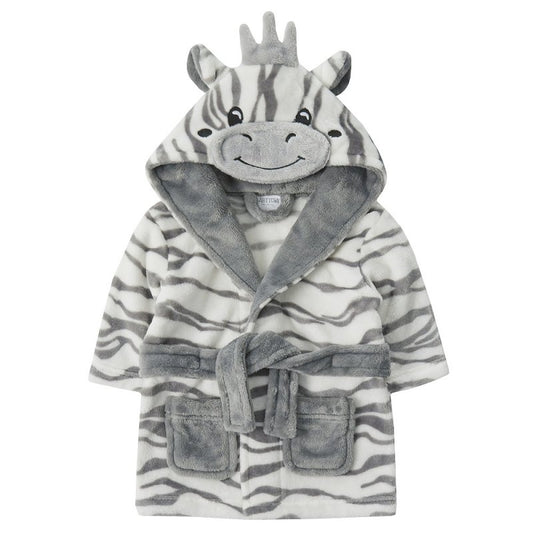 cute baby black and white  dressing gown with zebra face and design