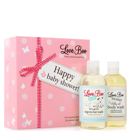 Baby shower gift in pink box, includes body wash for mummy and baby body wash, natural toiletries 