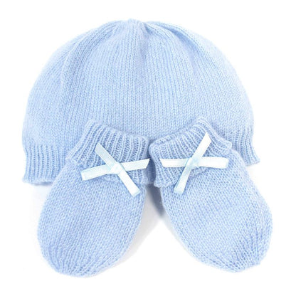 Luxury Baby Blue Cashmere Hat  And Cashmere Baby Mittens By G H Hurts