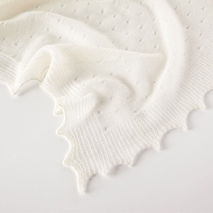 Luxury soft white scalloped edge baby cashmere shawl