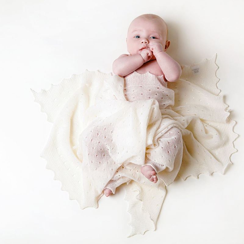 Luxury Cashmere Baby Shawl In Soft White Polka Dot By  G.H.Hurt & Son, Luxury Baby Gift, Baby Christening Gift