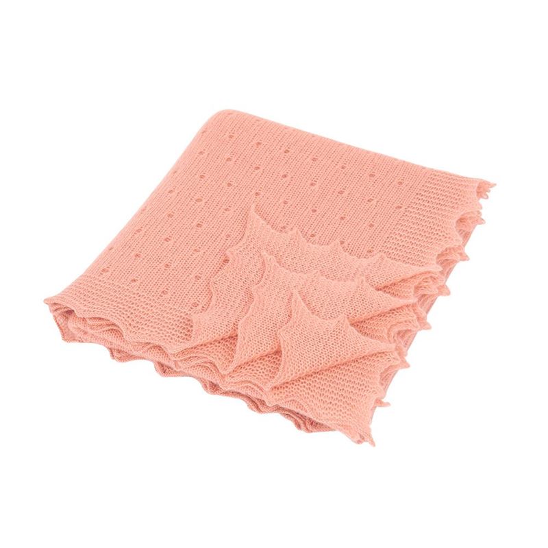 Luxury faded pink baby shawl in 100% cashmere with scalloped edge