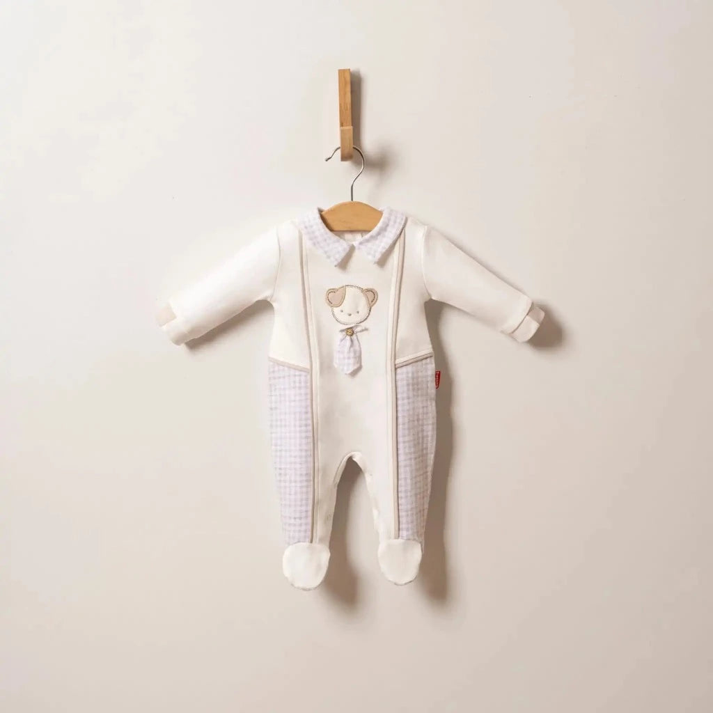 Baby Check Sleepsuit, Spanish Baby Romper With Teddy Design