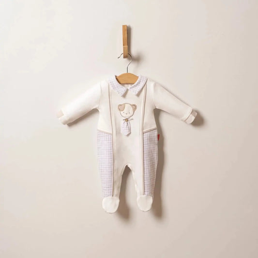 Baby Check Sleepsuit, Spanish Baby Romper With Teddy Design