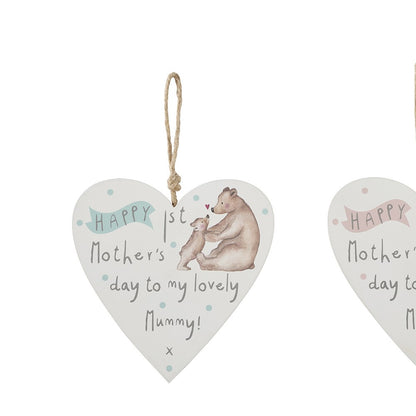 Happy 1st Mothers Day wooden plaque with a mummy and baby bear 