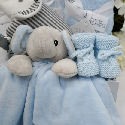 Animal Baby Gift Hamper, Baby Boy Elephant Gift Hamper With Baby Blanket