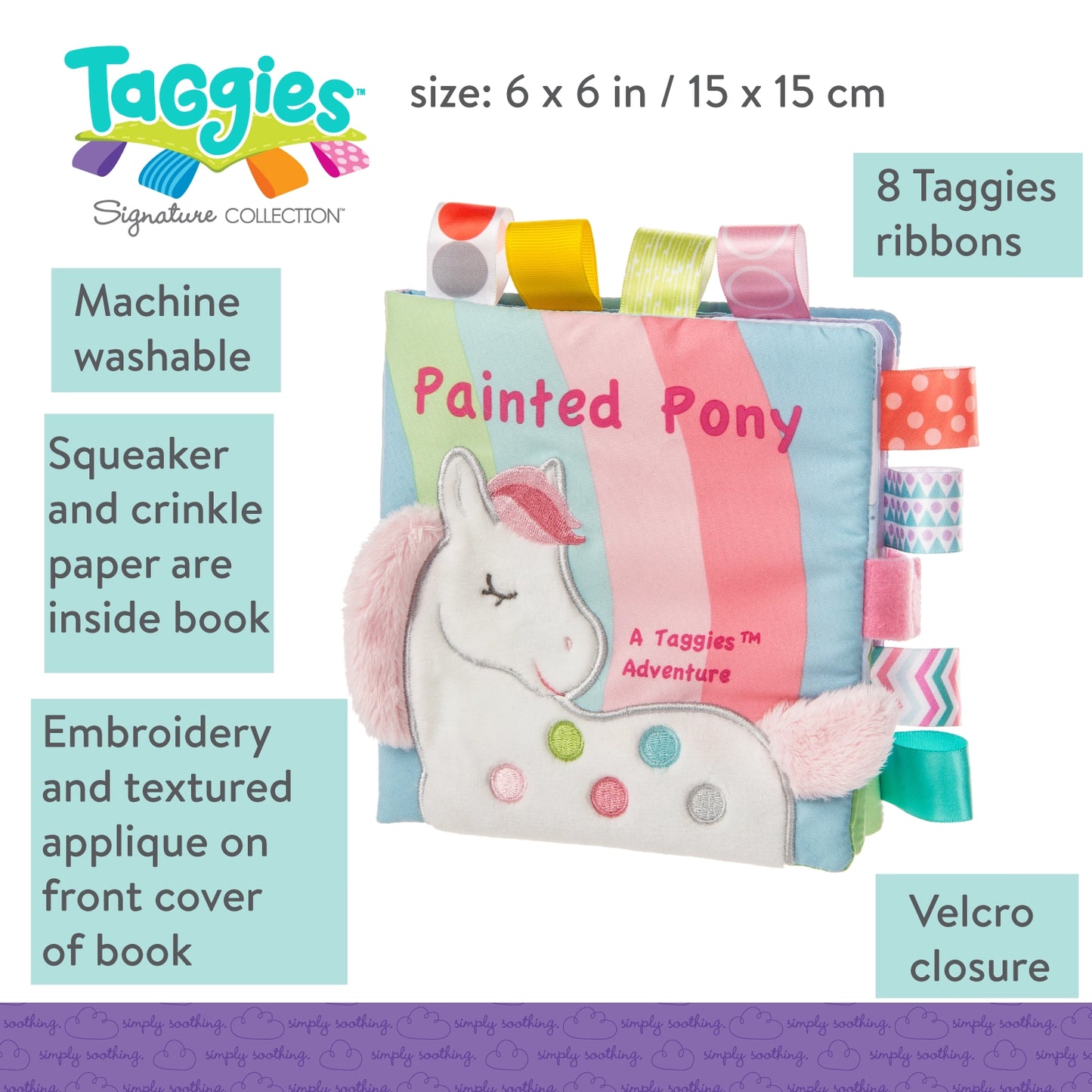 Painted Pony Soft Taggie Baby Book, Sensory Baby Book, Mary Meyer Soft Baby Book