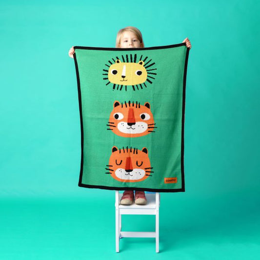 Baby or toddler fun blanket  green with tiger face s