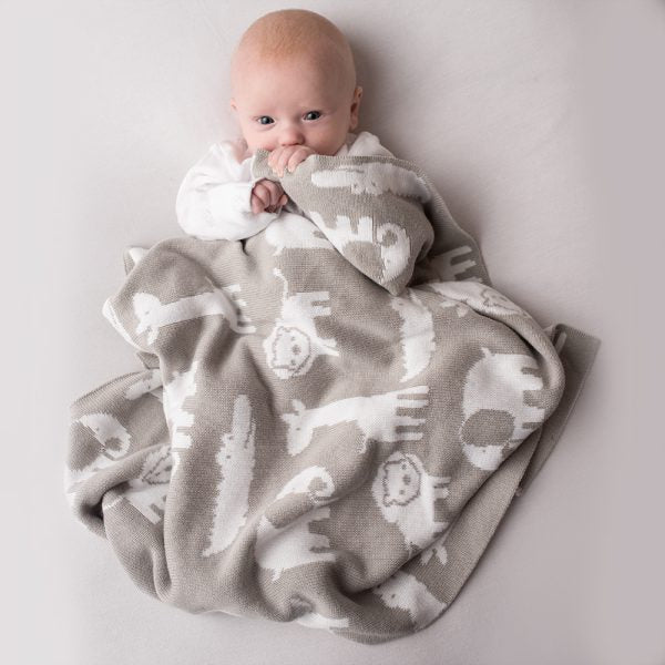 Heavy baby blanket  reversible grey and white animals 