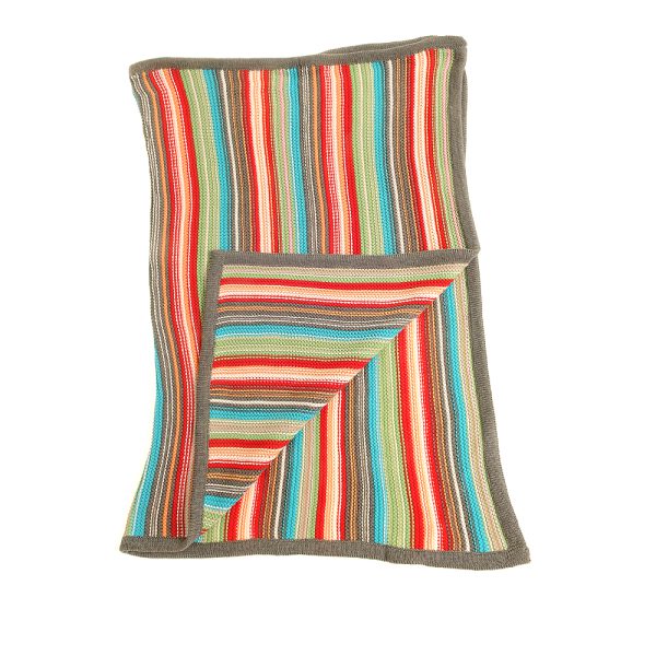 Colourful Stripe Knitted Baby Blanket, Pram Blanket,  Cot Blanket, Toddler Blanket