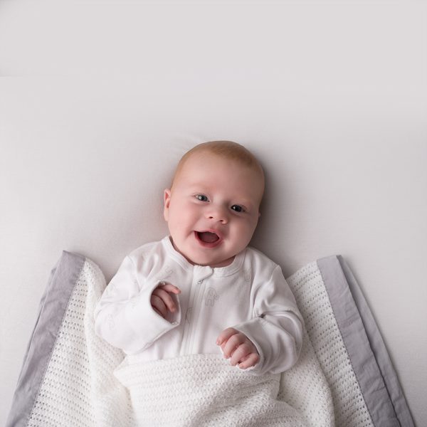 White With Grey Trim Baby Cellular Blanket By Ziggle