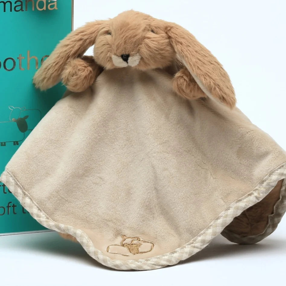 Soft baby soother in cream with brown rabbit head