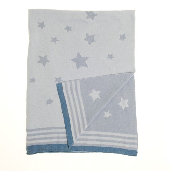 Blue Baby Blanket With Stars, Reversible Heavyweight Baby Blanket