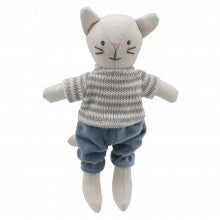 white cat soft toy with clothing 