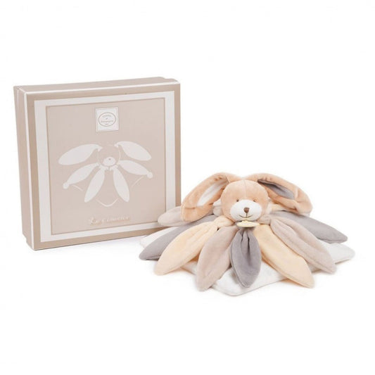 soft tones of cream and taupe rabbit comforter in a presentation box