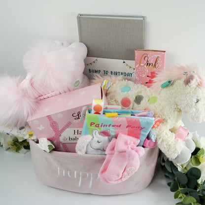 Luxury Mum To Be Hamper Gift, Baby Shower Gift, Pink Baby Girl Nappy Caddy, Pregnancy Journal, Baby Blanket, Mum To Be toiletries, Baby toiletries, Corporate Baby Gift