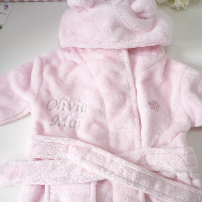 Personalised Baby Dressing Gown With Cute Ears, Luxury Pink  Baby Girl Gift
