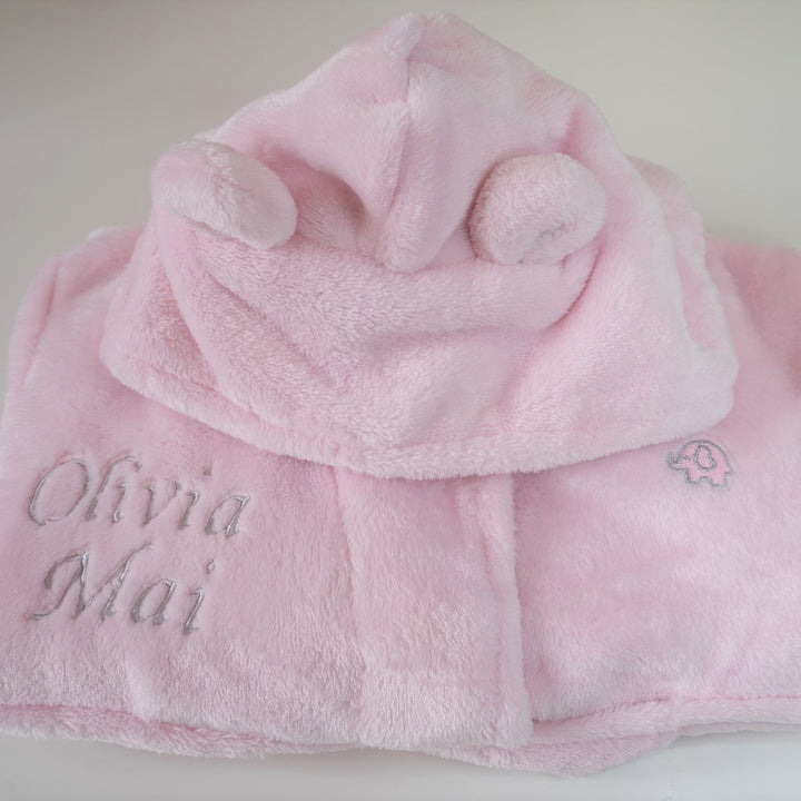 Personalised Baby Dressing Gown With Cute Ears, Luxury Pink  Baby Girl Gift