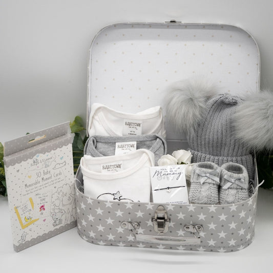 Milestone Baby Hamper, Welcome To The World Baby, Unisex Baby Shower Gift, Baby Suitcase Hamper