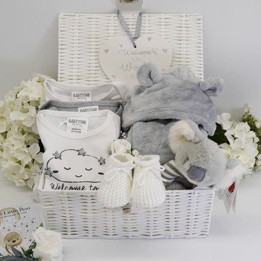 Welcome To The World Milestone Baby Set, Personalisable Neutral Baby Gift Hamper