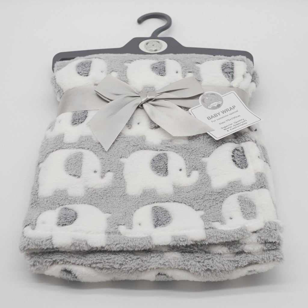 Elephant Baby Blanket, Grey And White Fleece Baby Blanket