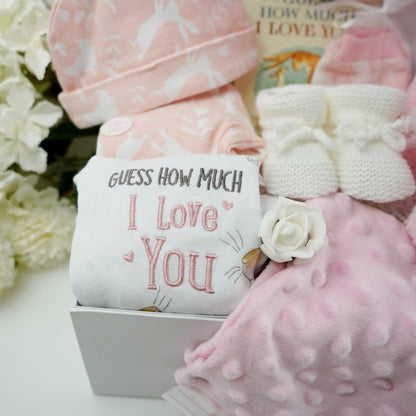 Guess how much I love you pink and white baby set 