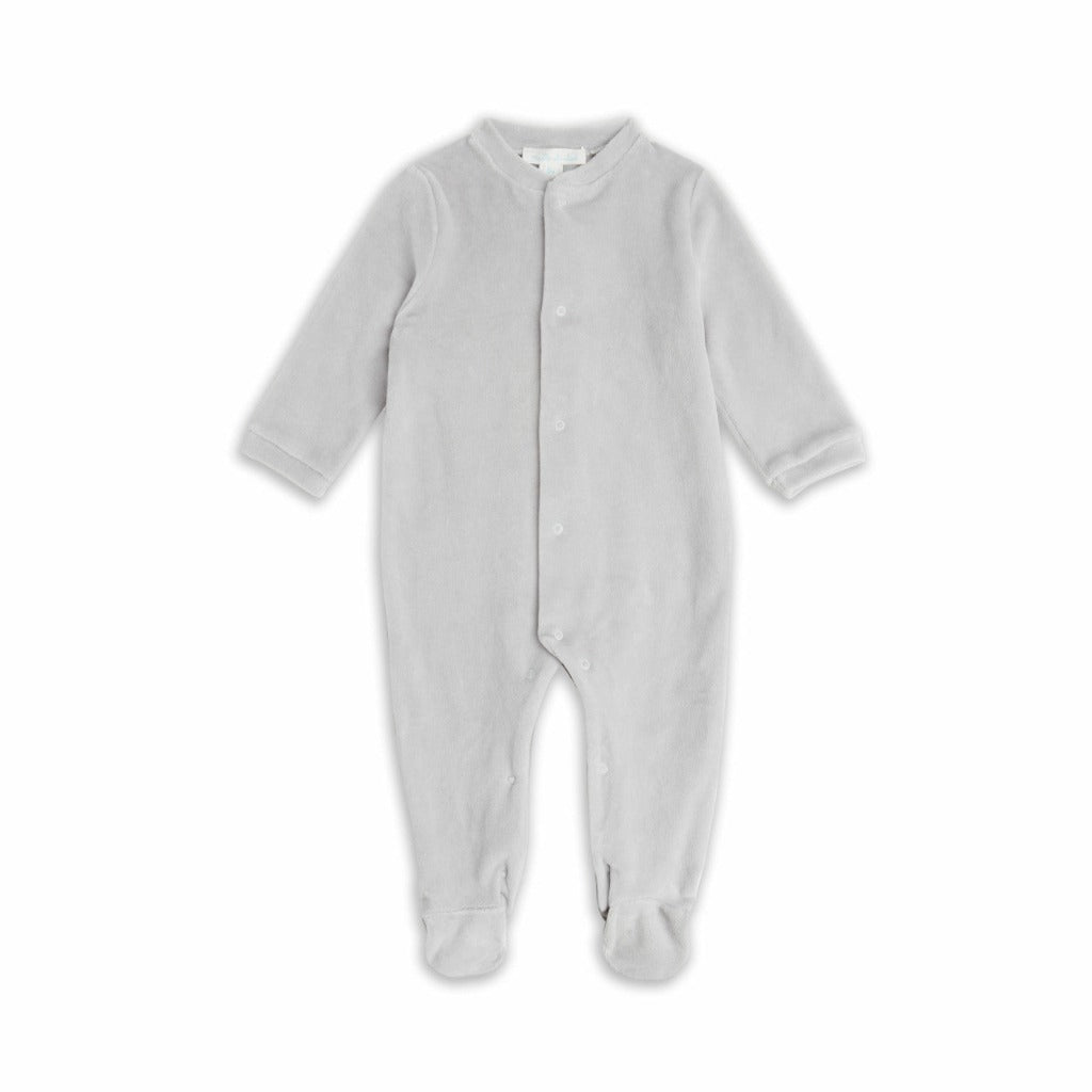 Marie Chantal Angel Wing Silver Velour Baby Sleepsuit, Silver Grey Neutral Baby Gift, Baby Shower Gift, Corporate Baby Gift