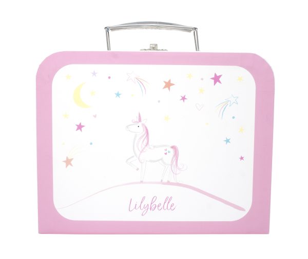 baby gift case with clothing set, white and pink unicorn