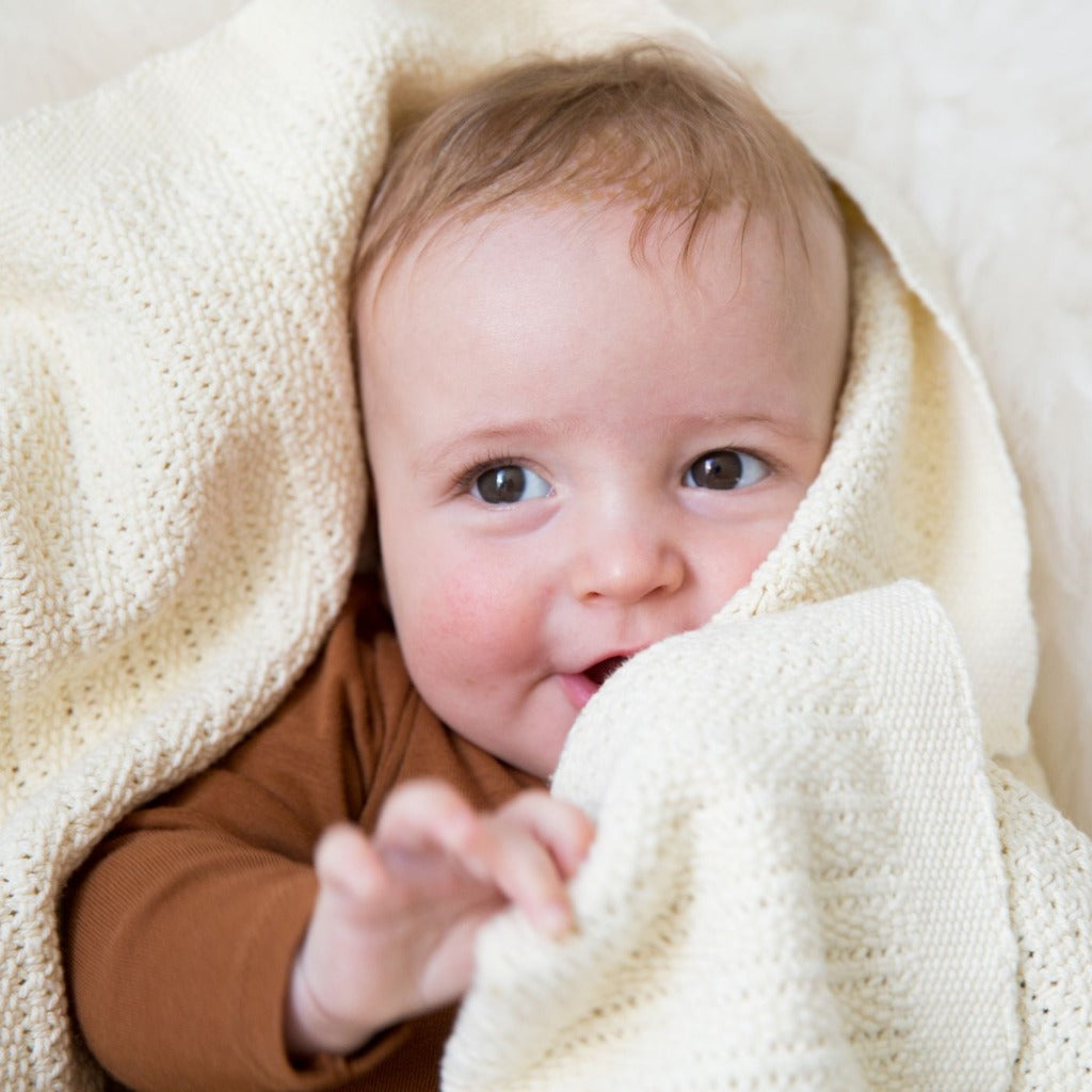 cream cellular baby blanket