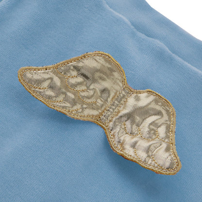 Marie Chantal Angel Wing Gold Velour Baby Sleepsuit In Dusty Blue, Luxury Baby Clothes, Baby Boy Gift