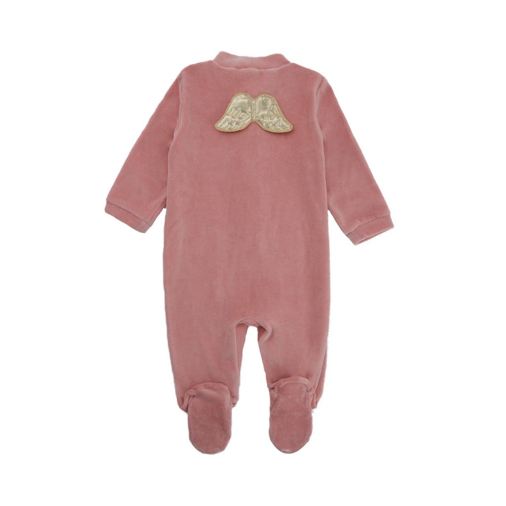 Baby luxury sleepsuit in dusty pink with gold angel wings