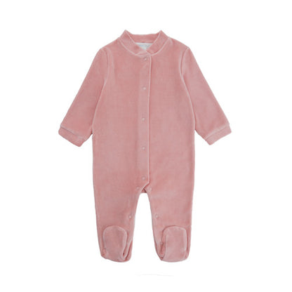 Marie-Chantal Angel Wing Gold Velour Baby Sleepsuit, Dusty Pink Baby Girl Baby Clothes, Baby Shower Gift