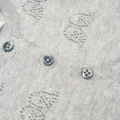Cashmere blend baby cardigan in grey with angel wings eyelet design