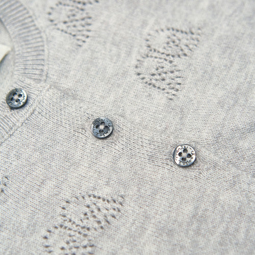Cashmere blend baby cardigan in grey with angel wings eyelet design