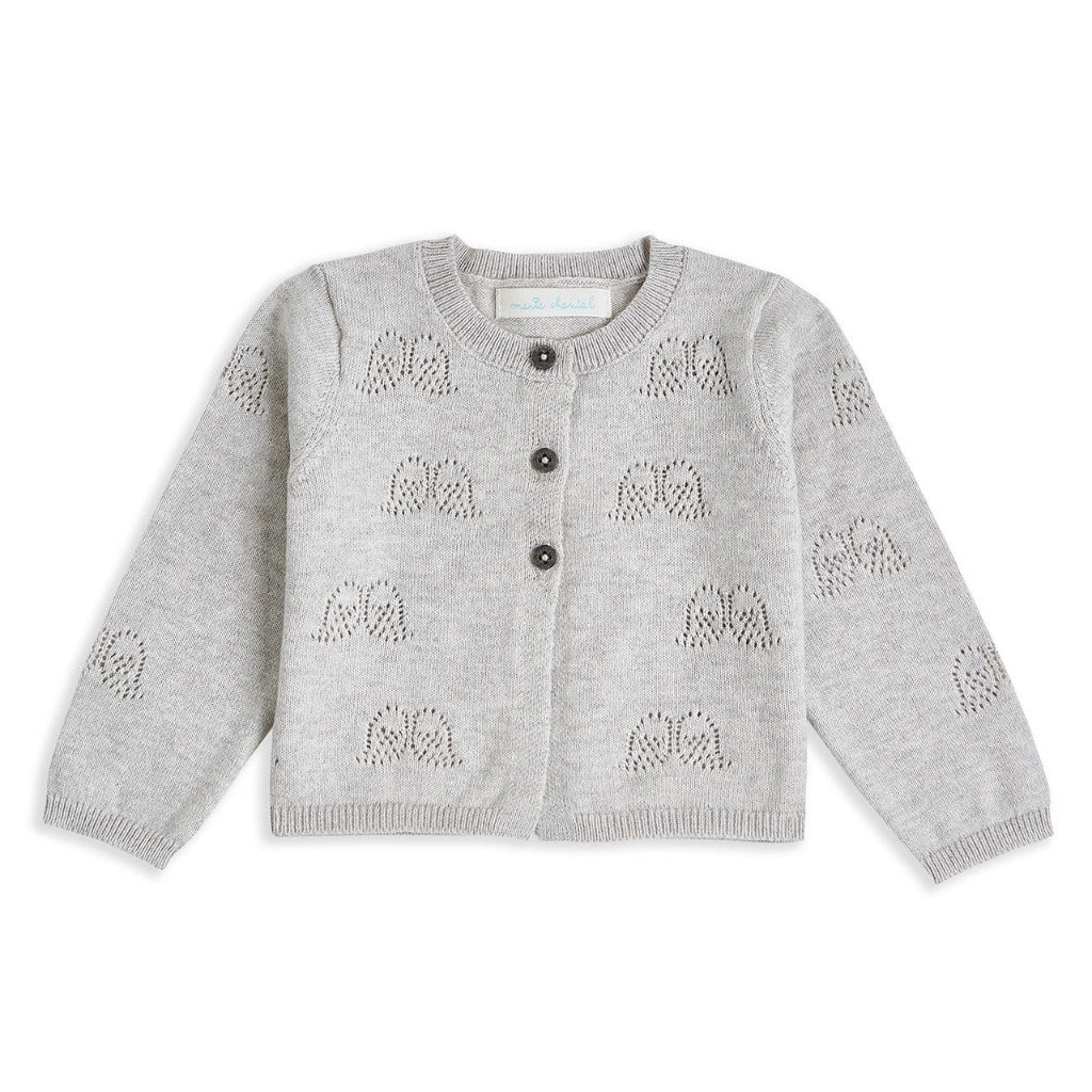 Cashmere blend baby cardigan in grey with angel wings eyelet design